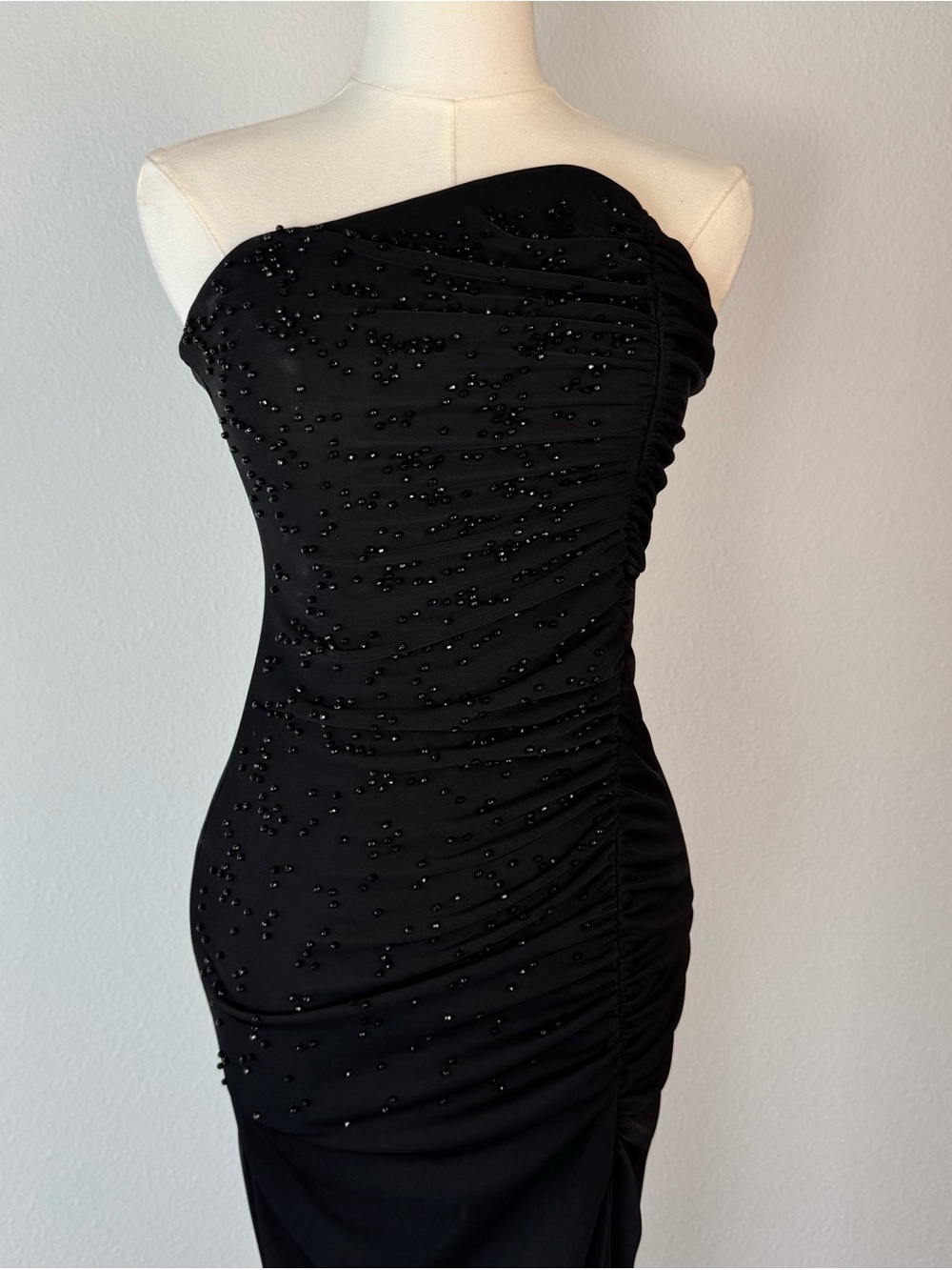 Vintage Rampage Y2K Black Beaded Strapless Maxi Dress Size S